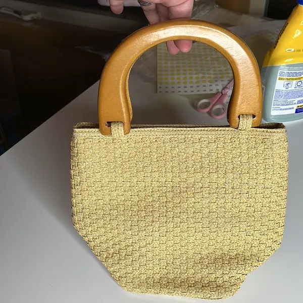 Talbots Woven Bucket Purse w/ Wooden Handles - Image 3
