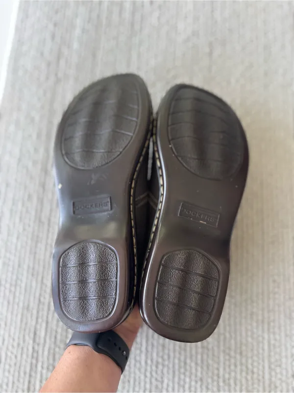 Vintage Dockers Dark Brown Slip-On Leather Mules Size 9W - Image 5