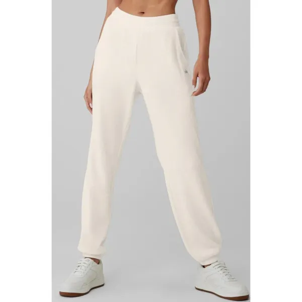 Alo Weekend Escape Joggers Ivory Waffle Thermal High-Rise Waist Cream Sweatpants - Image 4