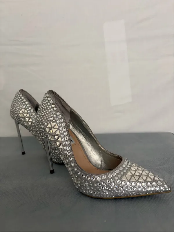 Steve Madden Women Rhinestone Pumps Silver Pointed Toe Heels Sz 6M Vivid-S(B261) - Image 2