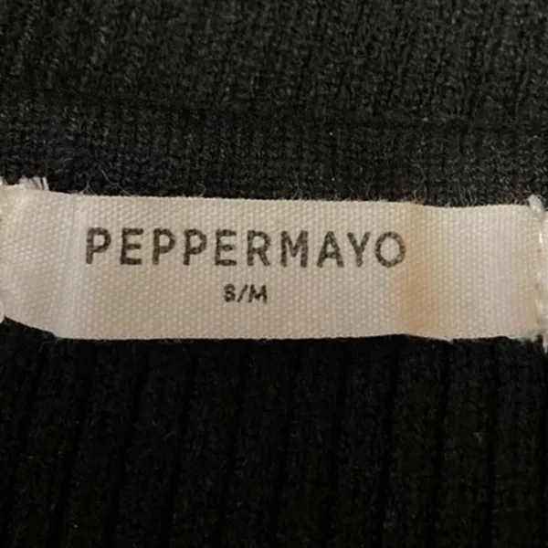 Peppermayo Black Rib Knit Short Flutter Sleeve Slim Fit Crop Sweater Top Sz S/M - Image 3