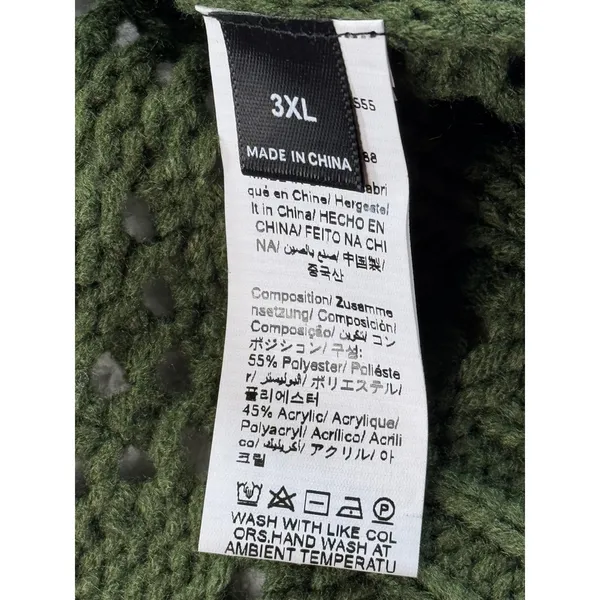Shein Olive Green Pointelle Knit Off‎ Shoulder Sweater Boho Diamond Weave 3XL - Image 5