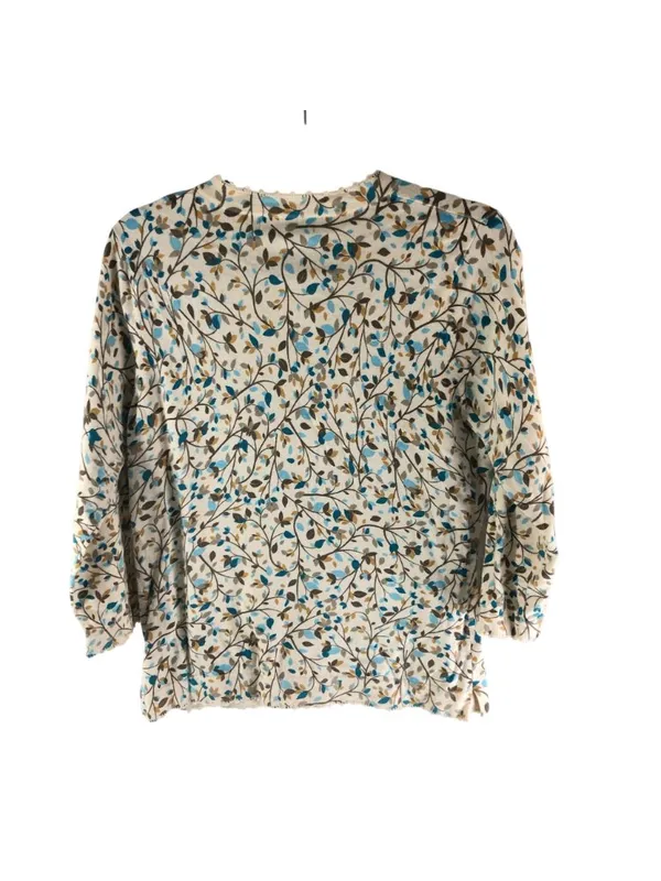Eddie Bauer Floral Button-Down Cardigan Sweater Womens M Beige Blue Cotton Blend - Image 2