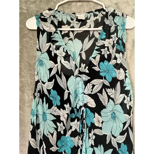 Vintage Y2K Fairycore Floral Sequin Maxi Dress Whimsical Blue Black Cottagecore - Image 2
