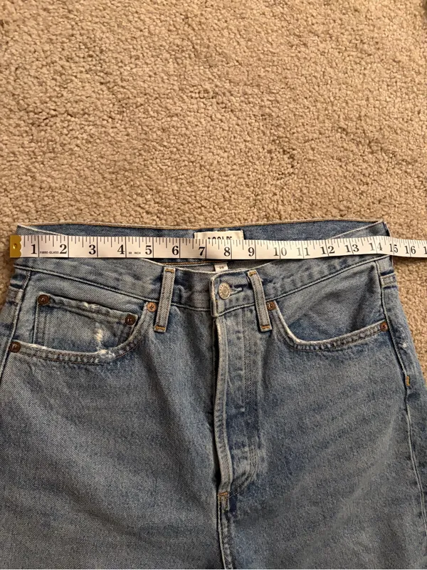AGOLDE 90's Crop Mid-Rise light blue distress Loose Straight Jean denim size 28 - Image 13