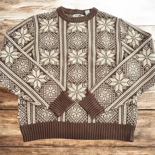 Vintage “Steep Slopes” Snowflake Sweater Tan Size M - Image 2