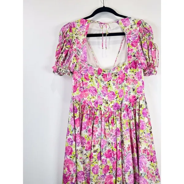 For Love & Lemons Mini Dress Paulina Silk Floral Corset Puffed Coquette Medium - Image 10