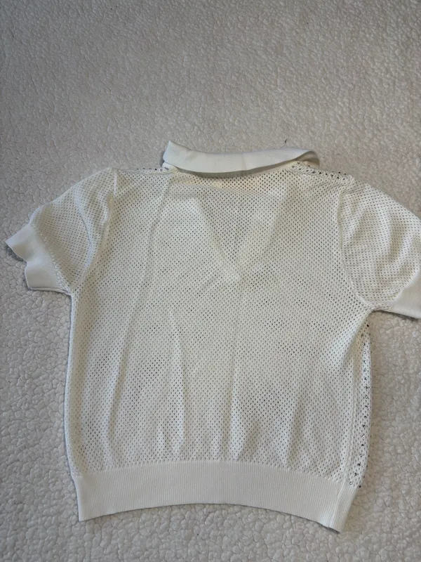 Lizette Collection Y2K Coquette White Open Knit Rhinestone Polo Top Size L - Image 4