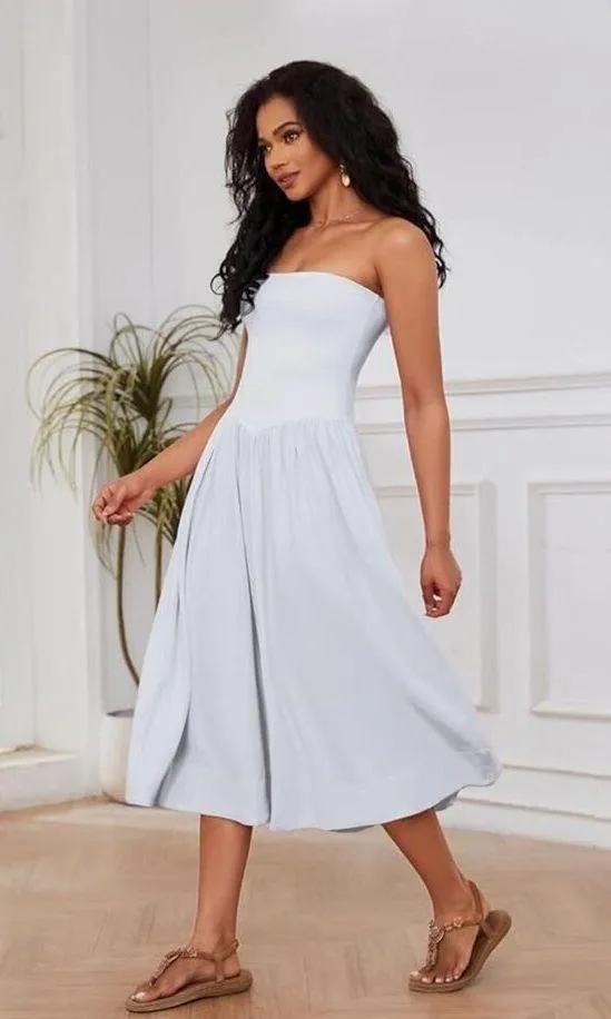 NEW White Cream Strapless Drop-Waist Swing Dress S - Image 3