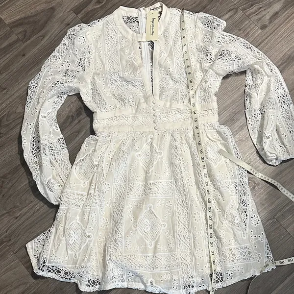 Impressions Cream Long Sleeve Lace Dress - Image 11