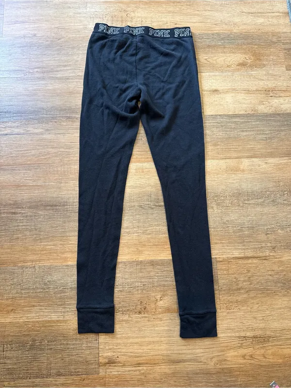 PINK Victoria's Secret Black Logo Thermal Leggings with Button Front - Image 2