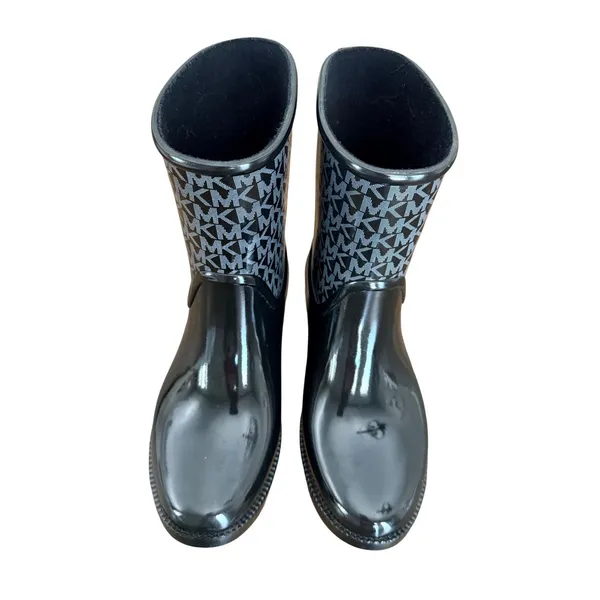 Michael Kors Womens Sutter Black Monogram Logo Glossy Rubber Rain Boots Size 6 - Image 3