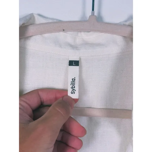 Sybilla Linen Blend Twist Front Crop Top Womens Size L White Minimalist Granola - Image 4