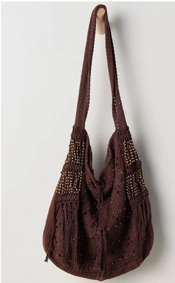 Free People Sunrise To Sunset Crochet Tote in Brown Pattern NWT $98R - Image 11
