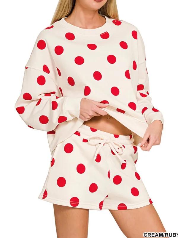 Polka Dot 2 Piece Set – Zenana Fleece Pullover & Shorts - Image 3