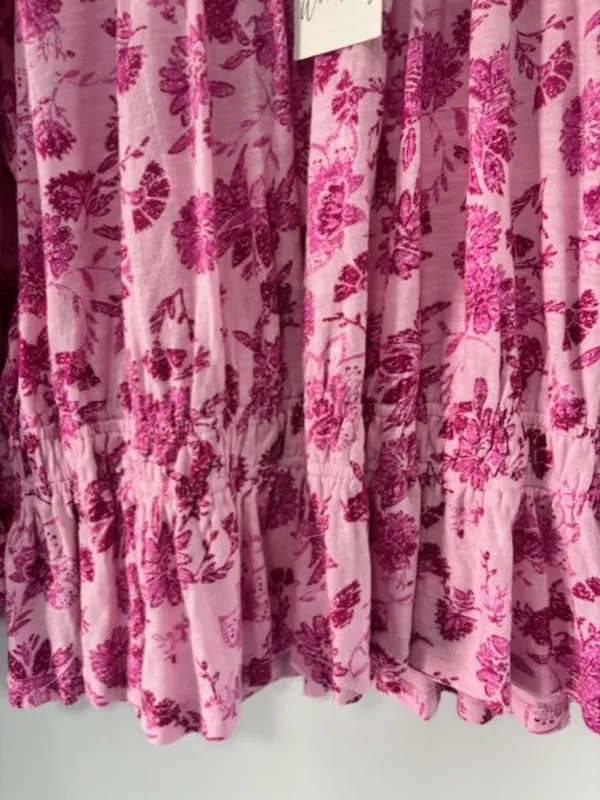 Wonderly NWT L Pink Floral Long Sleeve Peasant Top On Off Shoulder Boho Flowy - Image 3
