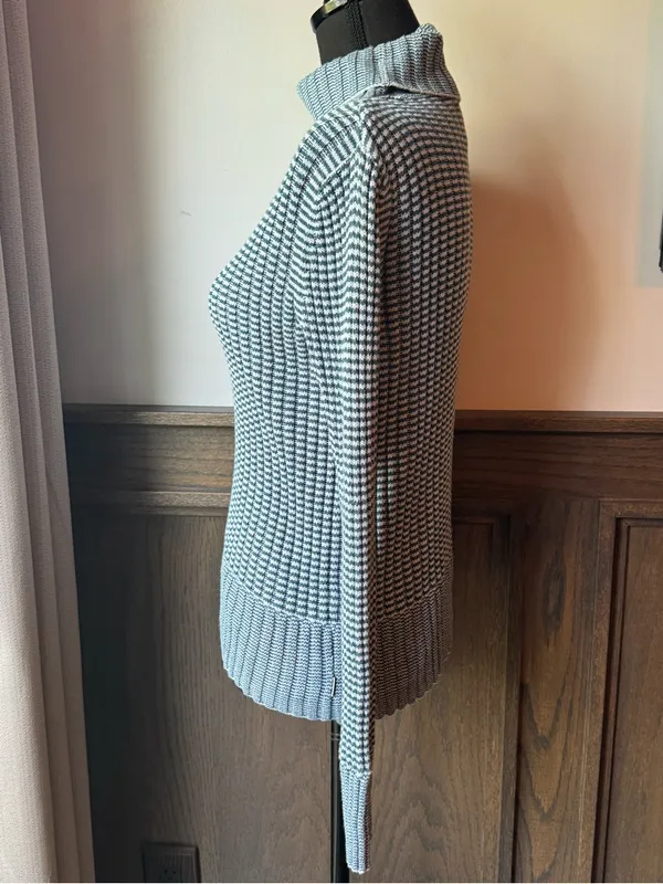 Calvin Klein green striped Ribbed Turtleneck Sweater small - Image 3