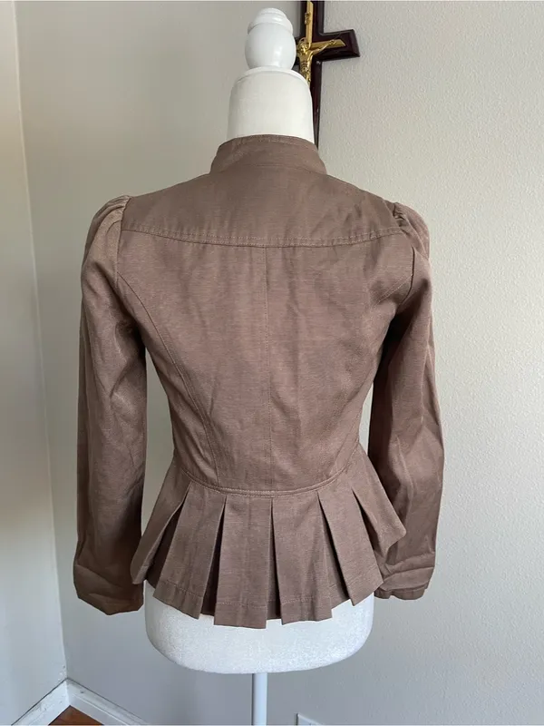Arden B Taupe Military-Style Peplum Jacket with Gold Buttons - Image 5