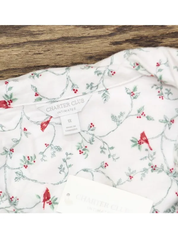 NWT Charter Club Printed Flannel Pajama Set Delicate Cardinal White Multi 1X - Image 7