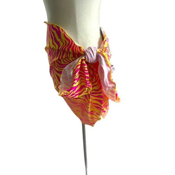 Princess Polly Swim 2 Pc Set Bikini‎ Top Wrap Sarong Skirt Pink Yellow Zebra 10 - Image 2
