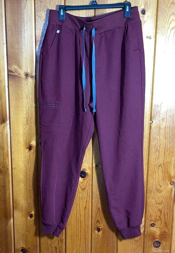 FIGS High Waisted Zamora Jogger Scrub Pants burgundy size large nurse scrubs pant - Image 2