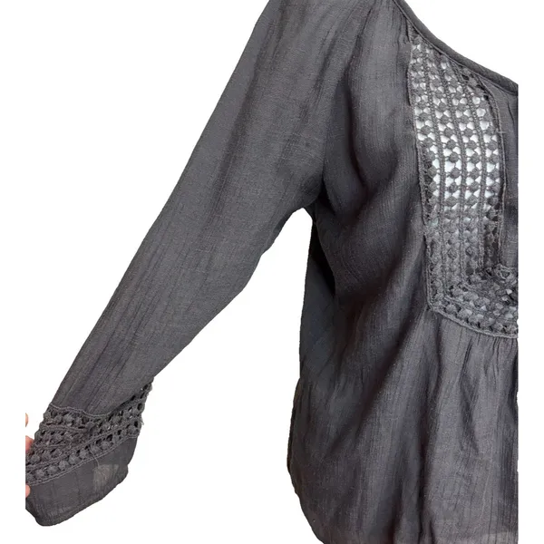 Maurices Crochet Tunic Top‎ Womens L Gray Boho Peasant Cottagecore Flowy Casual - Image 2