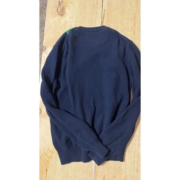 American Eagle Outfitters Navy Blue Argyle V-Neck‎ Cotton Sweater Womens Medium - Image 5