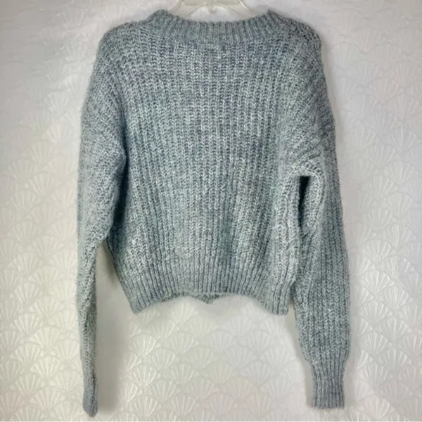 SHEIN Womens Sz Small Gray Crew Neck Ribbed Knit Button Front Cardigan Sweater - Image 5