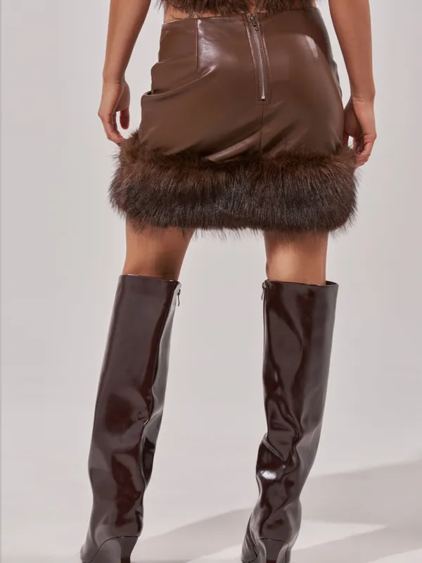 Akira Brown Faux Leather Mini Skirt with Fur Trim - Women - Image 5