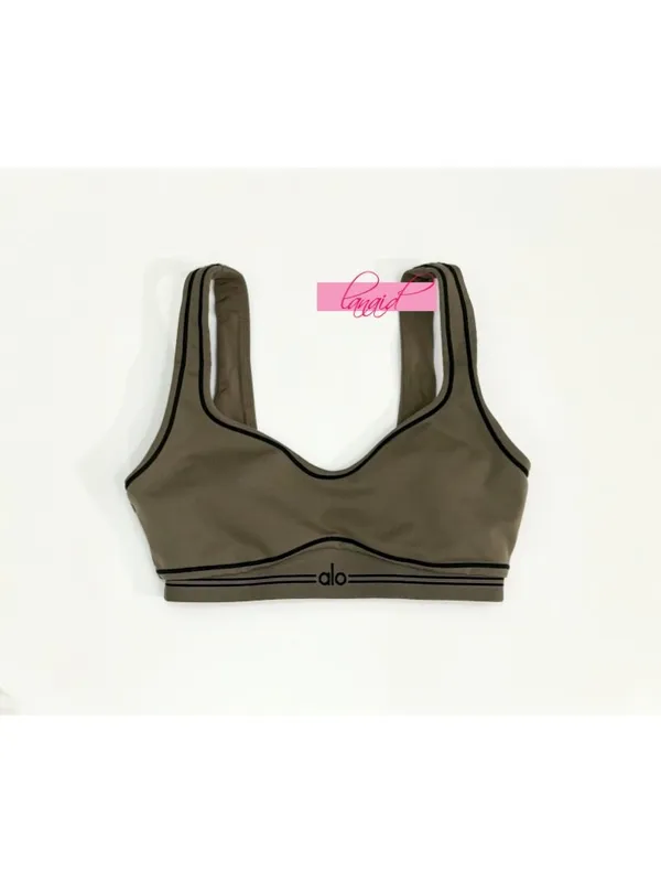 Alo Airbrush Heart Throb Bra Olive Tree Black Stripe Padded Sports Crop Bralette - Image 10