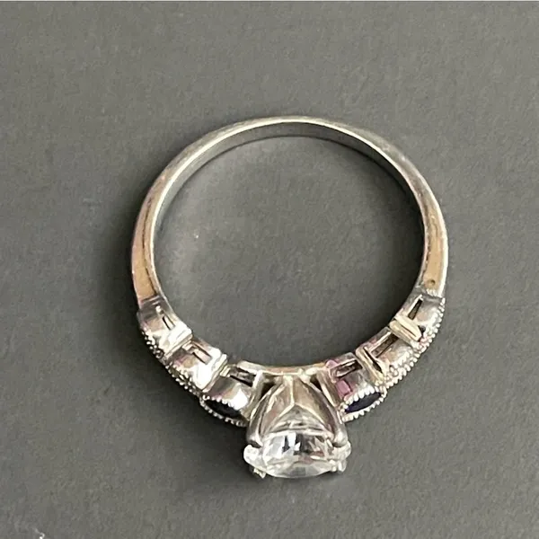 925 Sterling Silver White and Blue Gemstone Ring Size 7.5 Engagement Anniversary - Image 4