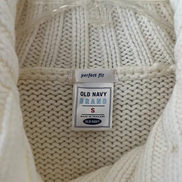 Old Navy Sz S Oversized Funnel Neck Rib Knit Cream Sweater Coat Pockets - Image 3