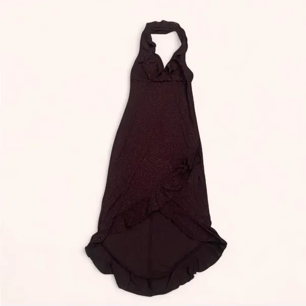 Vintage 90s Y2K Rampage Glitter Halter Ruffle Dress - Image 2