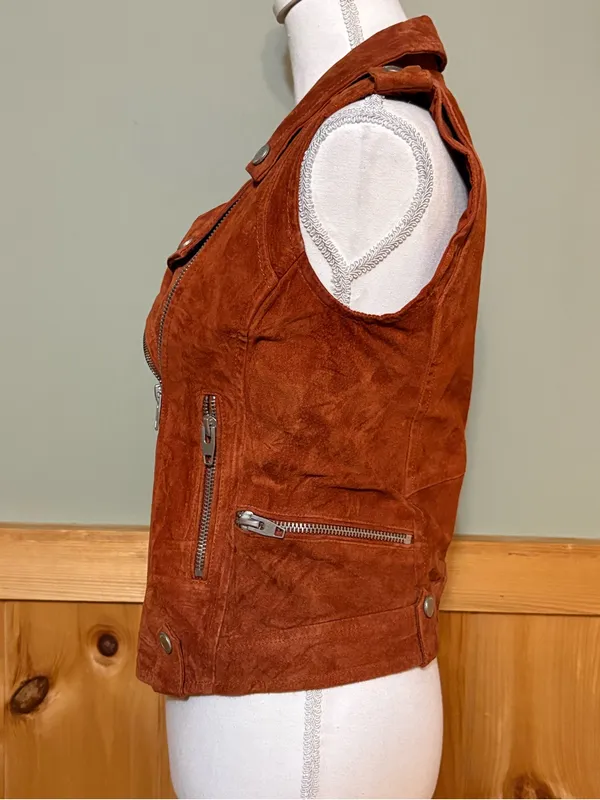BLANKNYC Rust Suede Leather Moto Biker Vest XS - Image 4