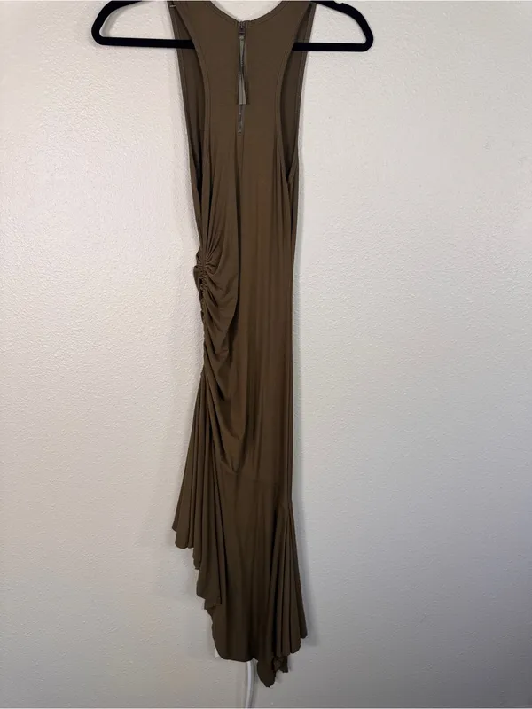 Daily Practice Olive Green Ruched Asymmetrical Midi Dress Womens XXS Casual - Image 4