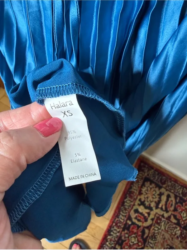Halara Blue Silky Satin Wrap Front Pleated Skirt Midi Dress NWOT XS - Image 4