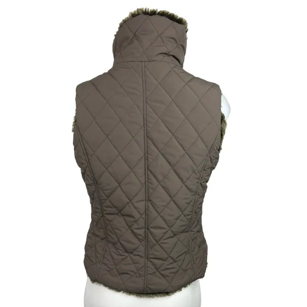 WeatherProof Reversible Green Fur Quilted Puffer High Neck Vest Jacket Coat Sz S - Image 3