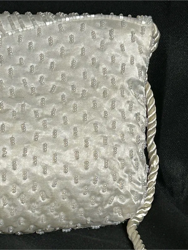 Beaded Ivory Evening Clutch with Rope Strap White - Image 6