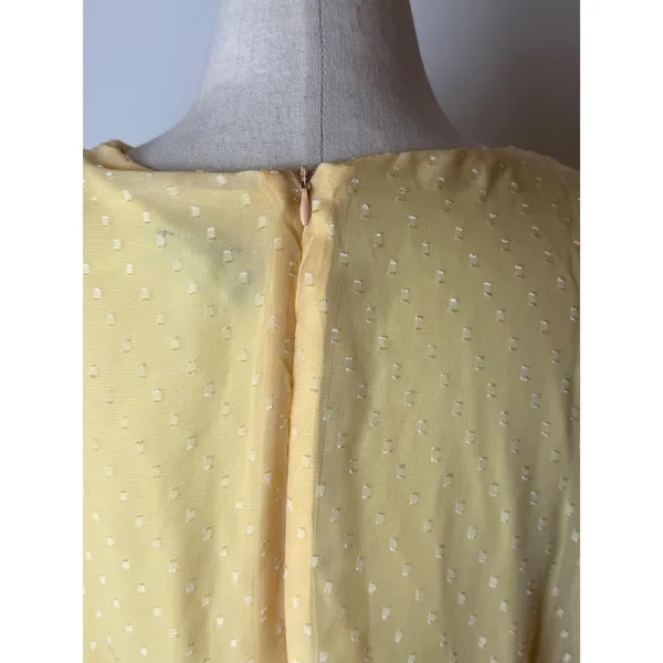 Maison Tara Midi Dress Women 14 Yellow Clip Dot Faux Wrap Puff Sleeve Boho - Image 8