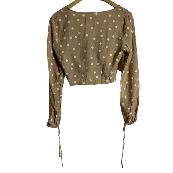 Superdown Cait Nude Polka Dot Print Keyhole Crop Top Size Small - Image 7