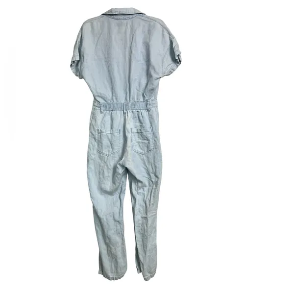 Zara Women’s Blue Denim Cotton‎ Linen Blend Jumpsuit Size Medium - Image 3