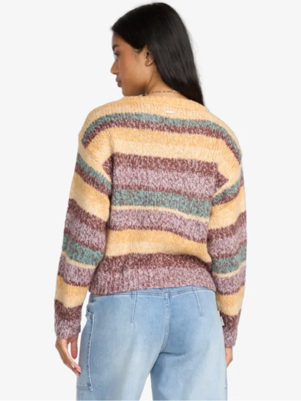 Billabong Striped Crewneck Sweater in Yellow, Brown & Teal - Image 2