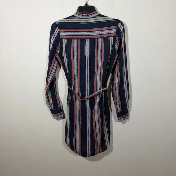 NWT Adriano Goldschmied Navy Multi Stripe Button Down Linen Shirt Dress Women XS - Image 6