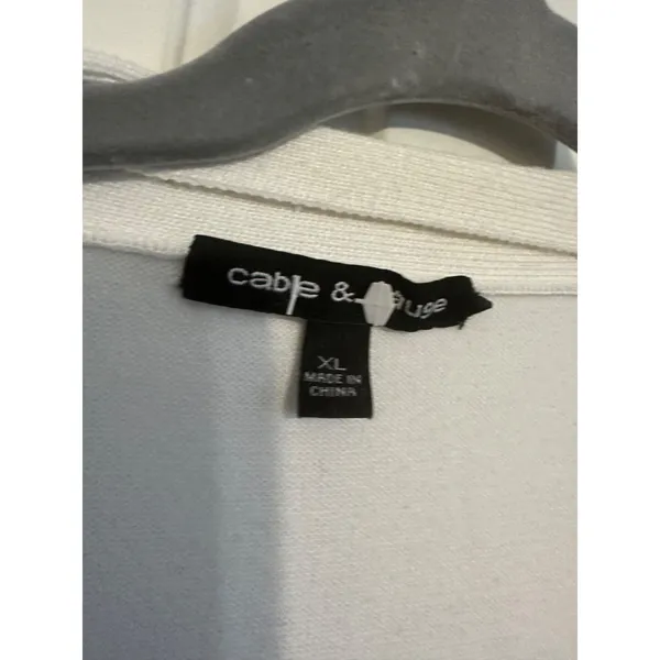 Cable‎ & Gauge White Open-Front Cardigan With Button-Detail Sleeves Size XL - Image 4