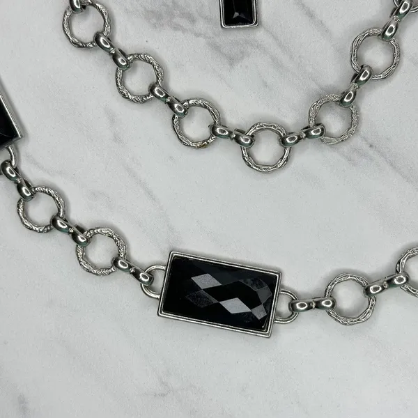 Womens Black Faceted Rhinestone Silver Tone Chain Belt Large (L/XL) ✨ - Image 6