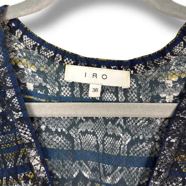IRO‎ Dress 36 Tulsa Printed Silk Tiered Mini Snake Print Smocked Ruffle Green - Image 6