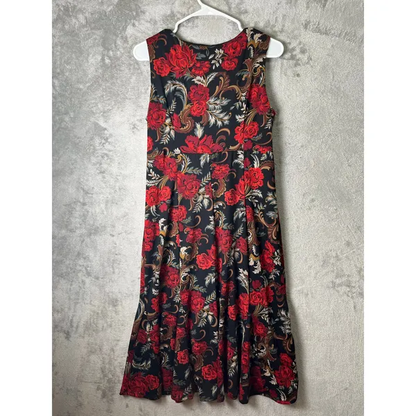 Floral Midi Dress Dark Romantic Cottagecore Vintage Inspired‎ Red Rose Flowy LG - Image 3