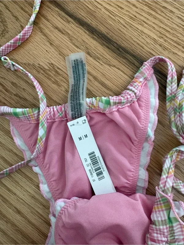 Frankie's Bikinis Pink Plaid Triangle String Bikini - Image 2