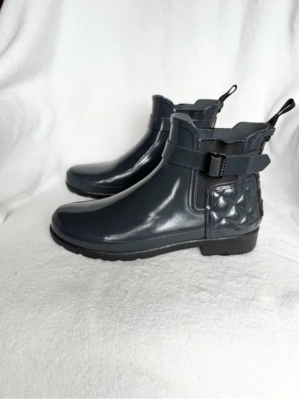 HUNTER Refined Gloss Quilt Chelsea Waterproof Ankle Boots Womens Size 8 Gray - Image 8