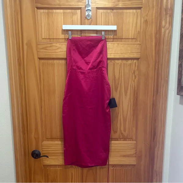 Lulus Size Medium Always Luminous Magenta Satin Ruched Lace-Up Dress. - Image 8